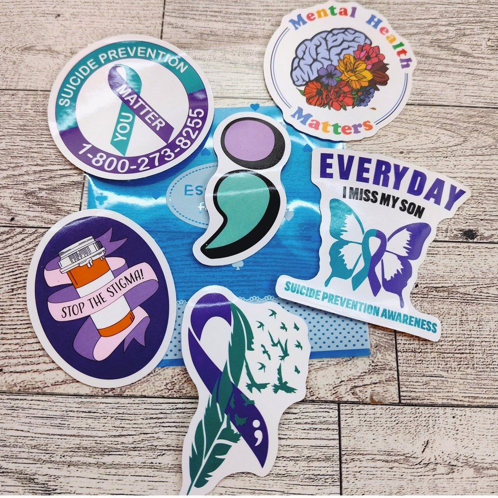 Mental Health Stickers Suicide Prevention Awareness Stop Stigma 6pcs Purple